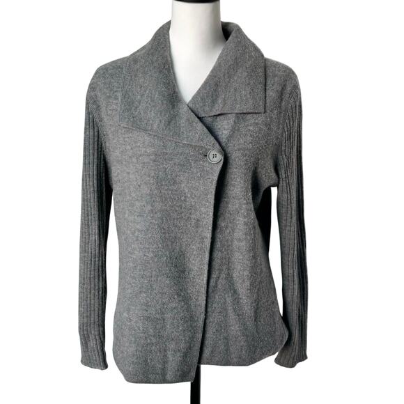 TWEEDS Womens Small Gray 100% Wool Cardigan Sweater Button Ribbed Raglan Sleeves - Picture 2 of 7